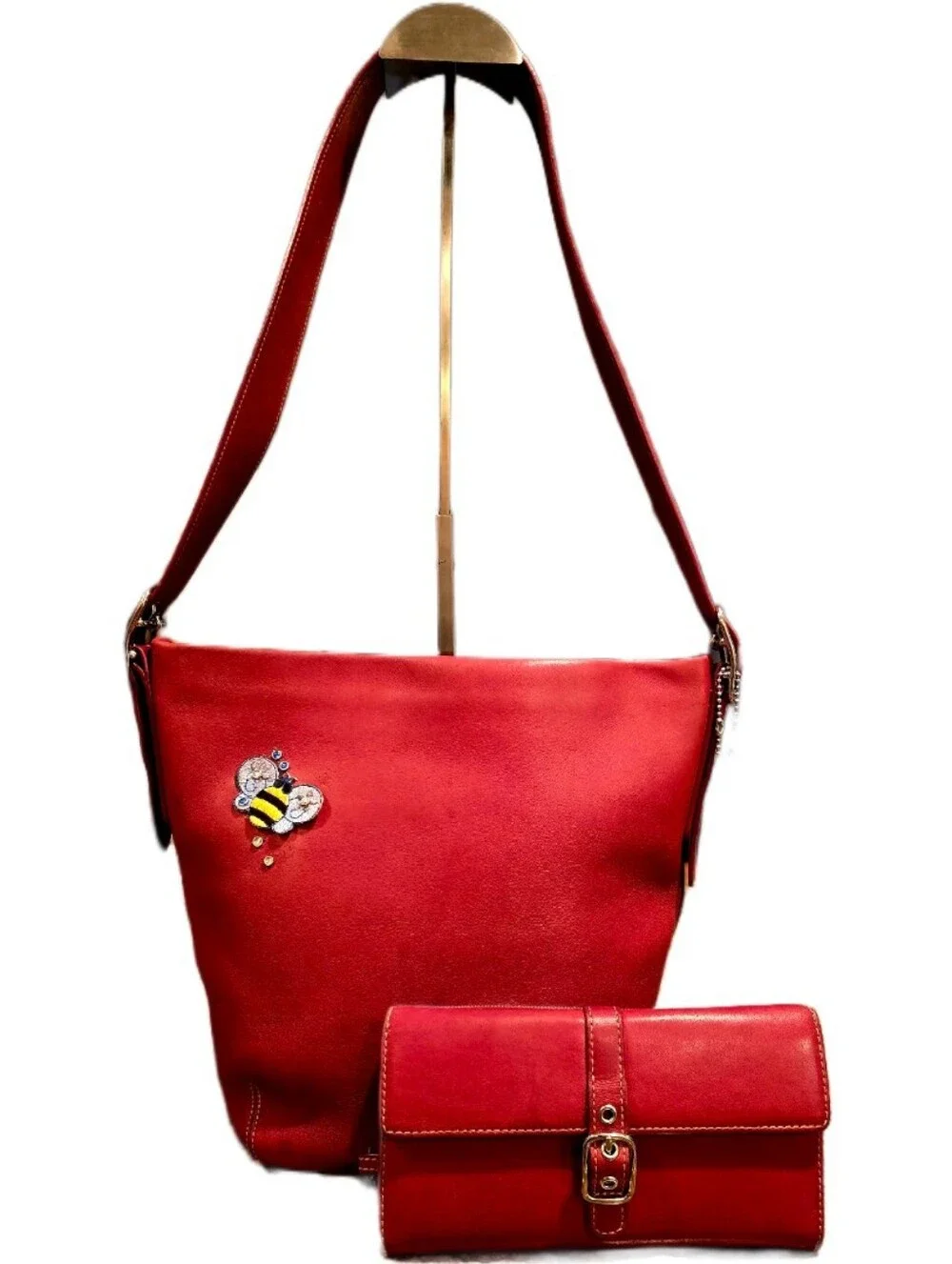 Coach 9186 Vintage Legacy Soho Red Leather Bucket Duffle Shoulder Bag W/Wallet